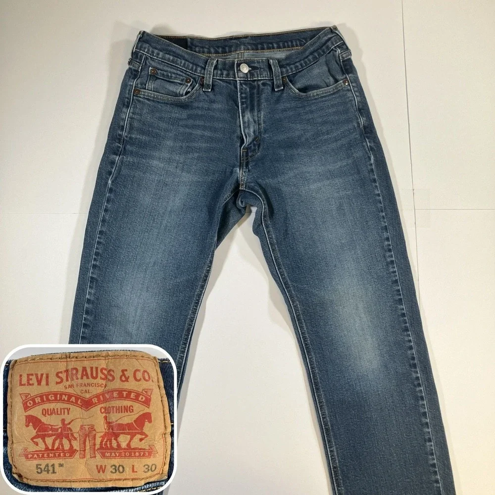 Levi's 541 Jeans Mens 30x28 Athletic Taper Stretch Blue Medium Wash Denim